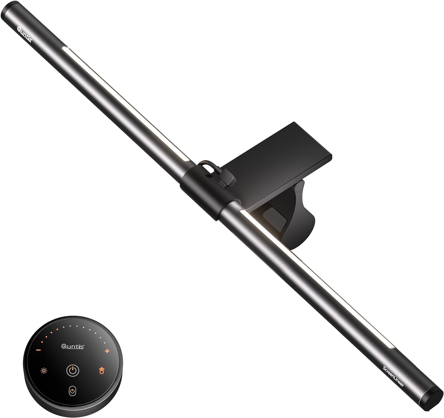 Quntis Monitor Light Bar with Remote, 20.1” Dual Light Screen Light Bar, Sliding Weighted Clip Fit for All Screens, Adjustable Stepless Dimming, Eye Caring No Glare Gaming Work Desk Lamp, Gray