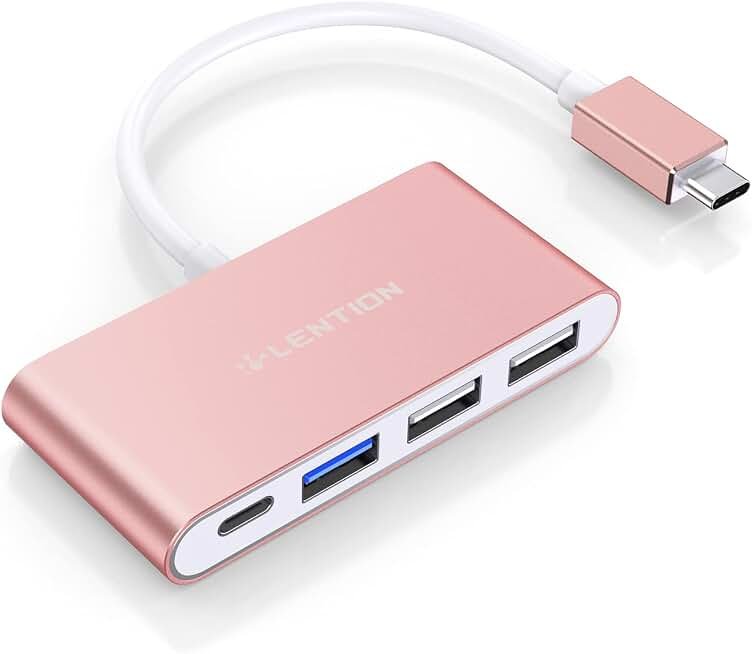 LENTION 4-in-1 USB-C Hub, USB3.0, USB2.0, 100W Charging, Multiport Adapter | Ideal for Work & Study, Stable Driver 3.0 Certified, Compatible with macOS, iOS/iPadOS, Windows & ChromeOS (C13, Rose Gold)