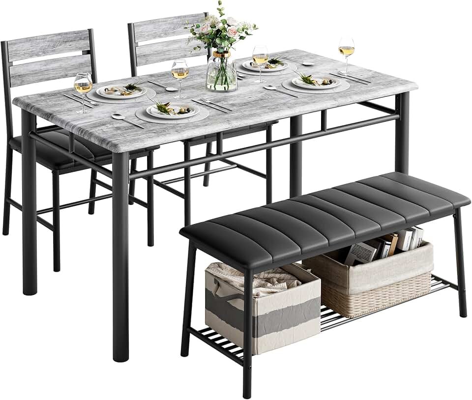 IRONCK Dining Table Set for 4, Kitchen Table and Chairs Set, Gray | Kitchen Table with Upholstered Bench and 2 Chairs for Small Space, Apartment The Forest Stewardship Council